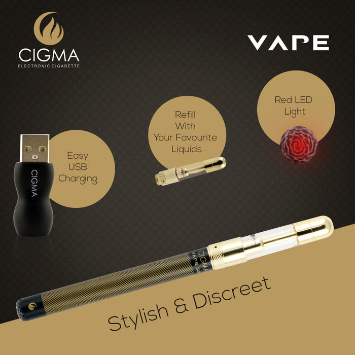 Cigma e-Cigarette Slim Black - Refillable & Rechargeable Starter Kit + 10ml Bottle | Cigee