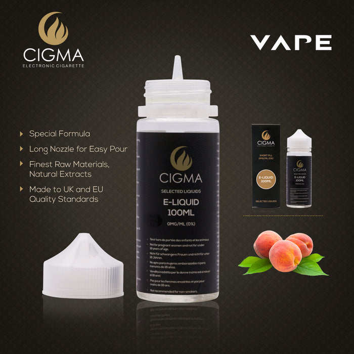 Cigma Vape Clearomizer for Cigma Slim Battery e-Cigarette + Cigma e-Liquid - Peach 0mg 100ml Shortfill