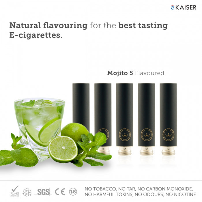 E shisha E Liquid 5 Pack Black Cartomizer *Mojito Flavour* - eKaiser - CIGEE Cigarette Cartomizers