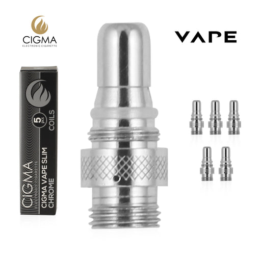 Vape Coil, Slim Battery, Chrome, 5 Pack, Cigma