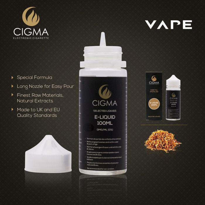 Cigma e-Liquid - Gold Tobacco 0mg 100ml Shortfill | Cigee