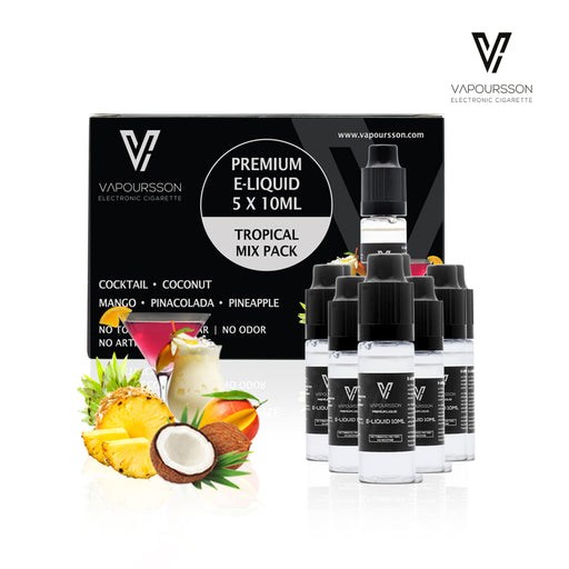 VAPOURSSON 5 X 10ml E Liquid Tropical Pack | Pinacolada | Cocktail | Pineapple | Mango | Coconut | Only High-Grade Ingredients used | VG & PG Mix