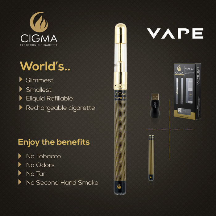 Cigma e-Cigarette Slim Black - Refillable & Rechargeable Starter Kit + 10ml Bottle | Cigee