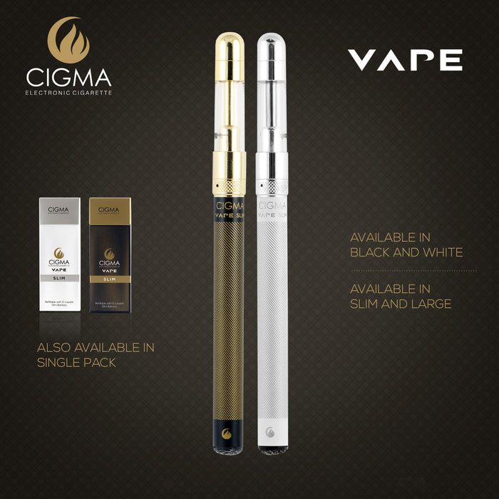 Cigma e-Cigarette Slim Black - Refillable & Rechargeable Starter Kit + 10ml Bottle | Cigee