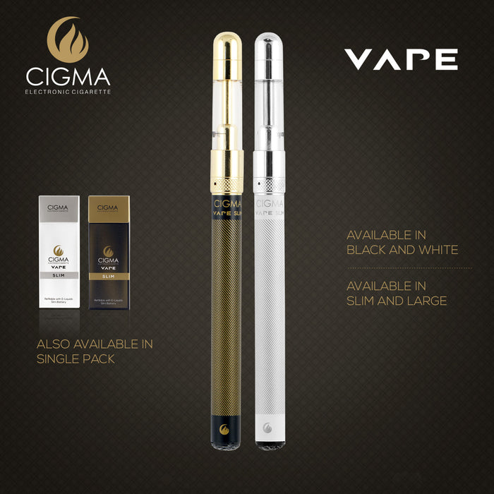 Cigma e-Cigarette Slim Black - Refillable & Rechargeable Starter Kit + 5 x 10ml | Cigee