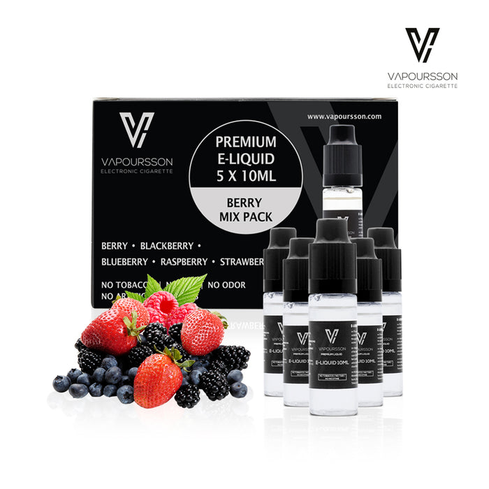 VAPOURSSON 5 X 10ml E Liquid Berry Pack | Berry Mix | Blueberry | Blackberry | Raspberry | Strawberry | Only High-Grade Ingredients | VG & PG Mix