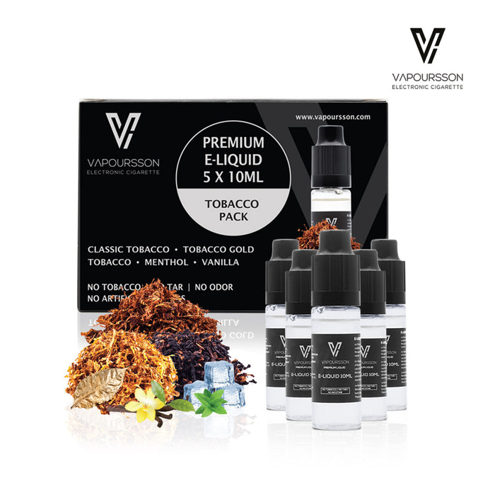 VAPOURSSON 5 X 10ml E Liquid | Classic Tobacco | Tobacco Gold | Rich Tobacco | Menthol | Vanilla