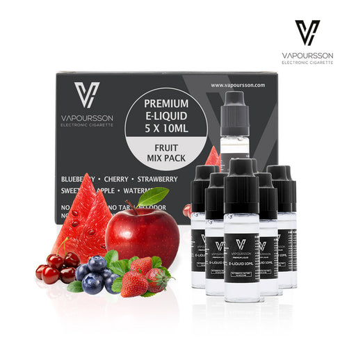 VAPOURSSON 5 X 10ml E Liquid Mixed Fruits| Apple | Blueberry | Cherry | Strawberry | Watermelon
