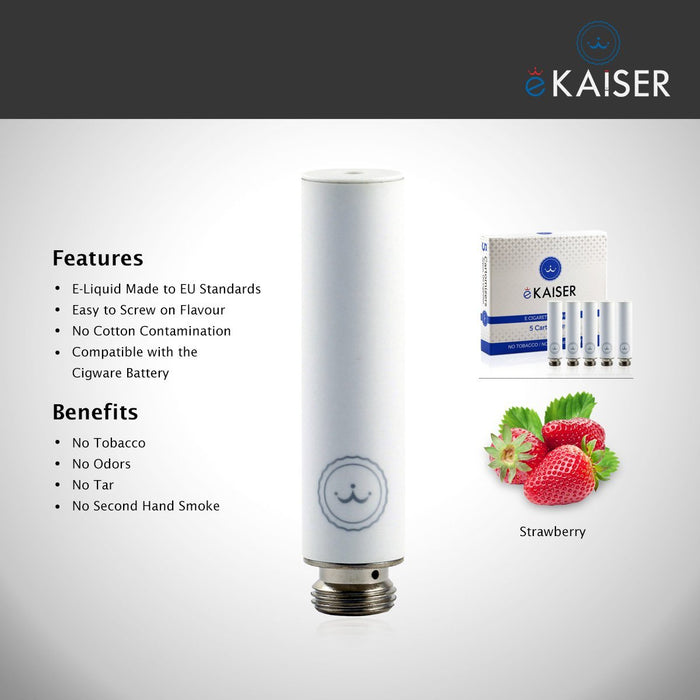 eKaiser e-Cigarette White Cartomizer - Strawberry 0mg x 5 Pack | Cigee