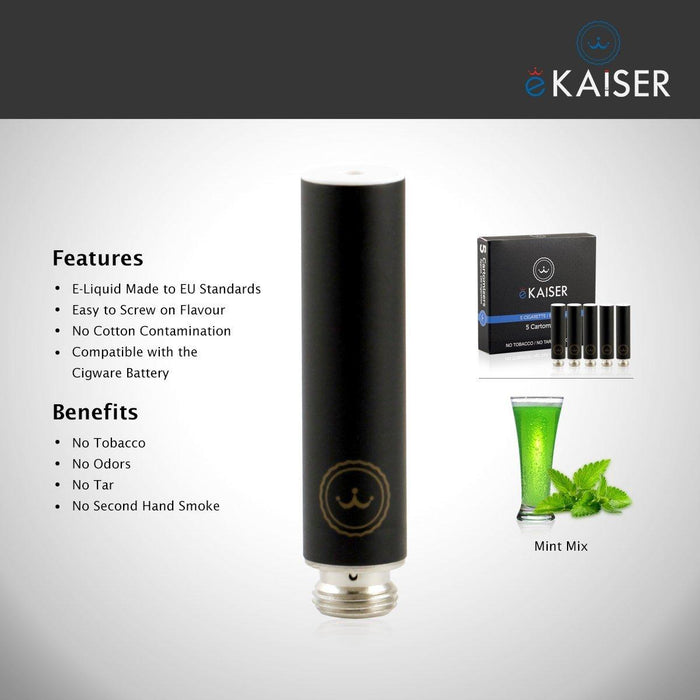 eKaiser e-Cigarette Black Cartomizer - Mint Mix 0mg x 5 Pack | Cigee