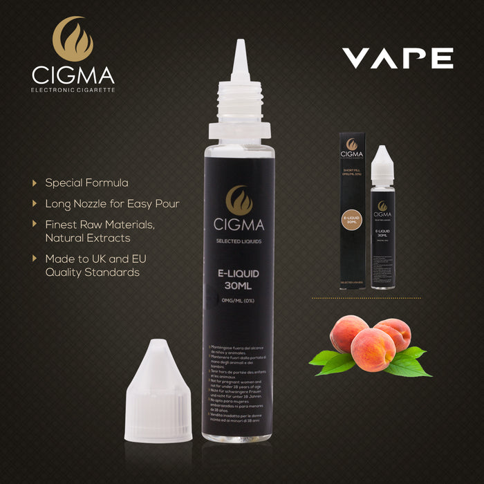 Cigma e-Liquid - Peach 0mg 30ml Shortfil | Cigee