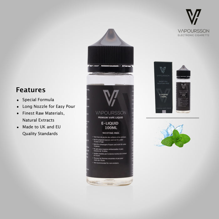 Vapoursson 100ml Strong Mint 0mg E-Liquid Short-Fill Nicotine-Free Bottles 50/50 PG/VG - Strong Real Flavours for E-Shisha and E-Cigarettes