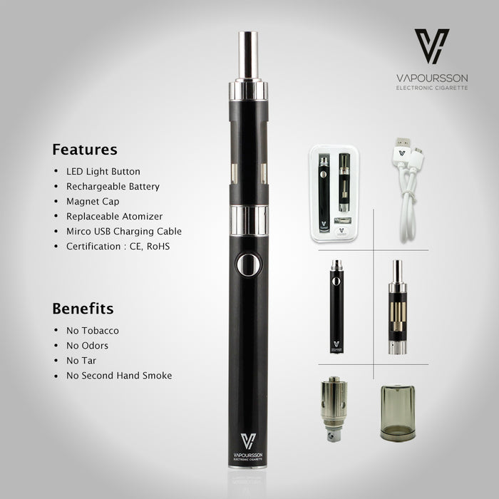 Vapoursson Magnet e-Cigarette - Refillable & Rechargeable Starter Kit + 5 x 10ml | Cigee