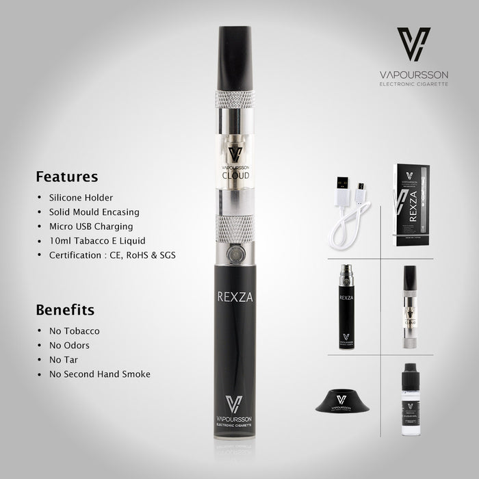 Vapoursson Rexza e-Cigarette - Refillable & Rechargeable Starter Kit + 5 x 10ml | Cigee