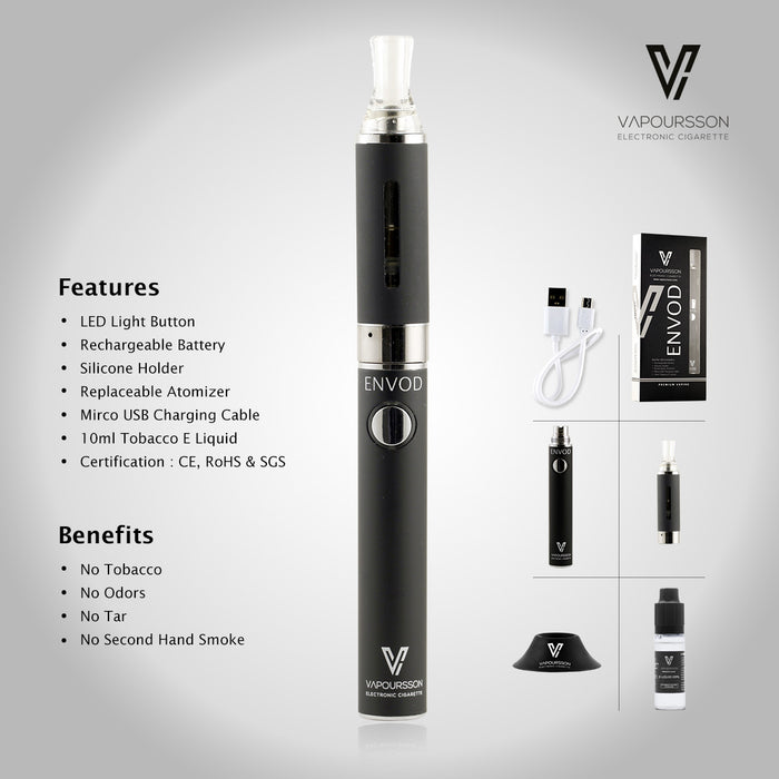 Vapoursson Envod e-Cigarette - Refillable & Rechargeable Starter Kit + 5 x 10ml | Cigee