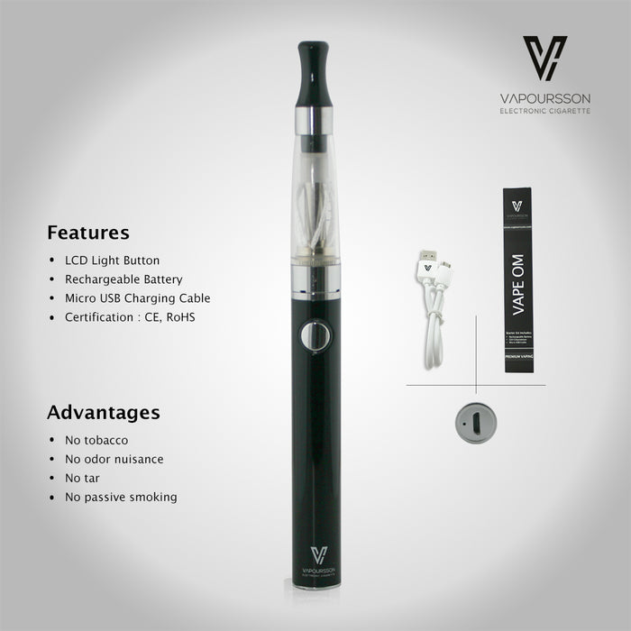 Vapoursson Vape Om e-Cigarette - Refillable & Rechargeable Starter Kit + 5 x 10ml | Cigee