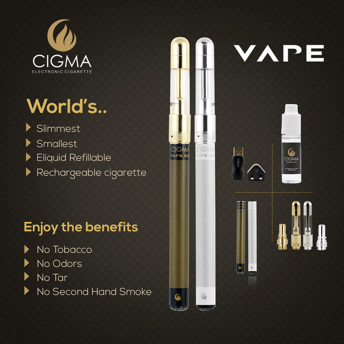 Cigma e-Cigarette Full Kit Slim - Refillable & Rechargeable Starter Kit + 5 x 10ml | Cigee