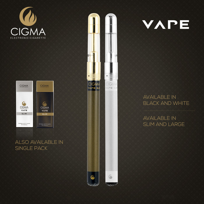 Cigma e-Cigarette Full Kit Slim - Refillable & Rechargeable Starter Kit + 5 x 10ml | Cigee