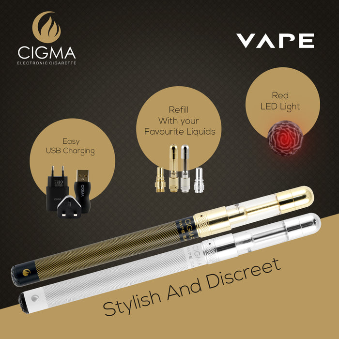 Cigma e-Cigarette Full Kit Slim - Refillable & Rechargeable Starter Kit + 5 x 10ml | Cigee