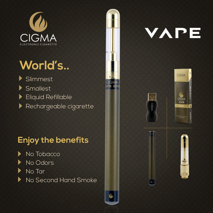 Cigma e-Cigarette Extra Black - Refillable & Rechargeable Starter Kit + 5 x 10ml | Cigee
