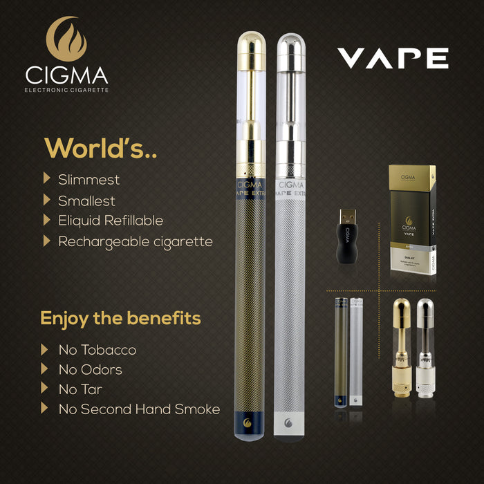 Cigma e-Cigarette Dual Extra - Refillable & Rechargeable Starter Kit + 5 x 10ml | Cigee