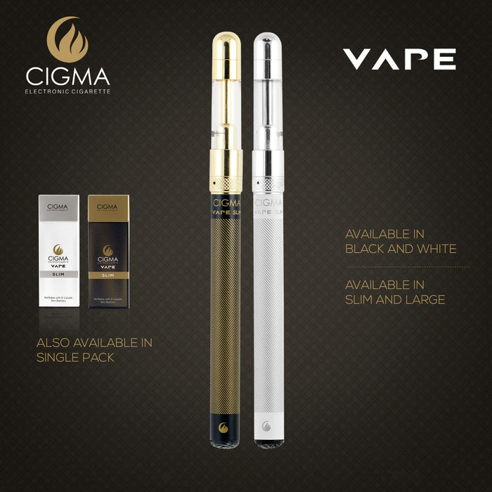 Cigma Vape Dual Extra - Worlds Slimmest Refillable Rechargeable e-Cigarette - Dual Pack Vaping Starter Kit e-Shisha - Free 5 Pack e-liquids Included