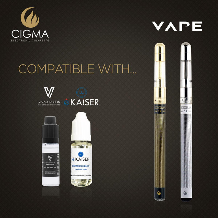 Cigma Vape Dual Extra - Worlds Slimmest Refillable Rechargeable e-Cigarette - Dual Pack Vaping Starter Kit e-Shisha - Free 5 Pack e-liquids Included
