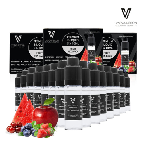 VAPOURSSON 15 X 10ml E-Liquid Mixed Fruits Apple Blueberry Cherry Strawberry Watermelon New Super Grade Formula made for Electronic Cigarette and E Shisha