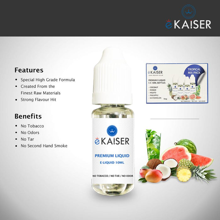 eKaiser e-Liquid - Tropical Pack 0mg 10ml Bottle x 5 Pack | Cigee