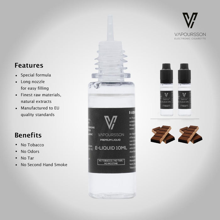 Vapoursson e-Liquid - Chocolate 0mg 10ml Bottle x 2 Pack | Cigee