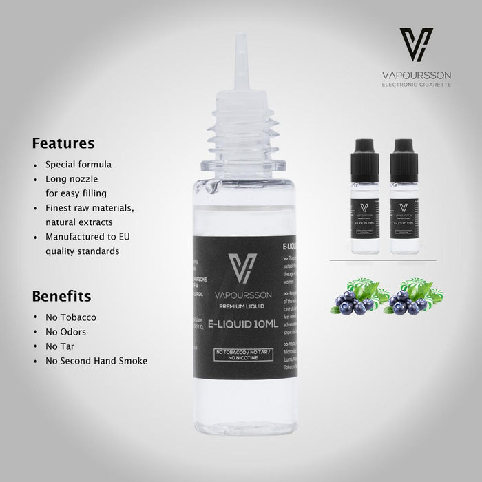 Vapoursson e-Liquid - Blueberry + Menthol 0mg 10ml Bottle x 2 Pack | Cigee