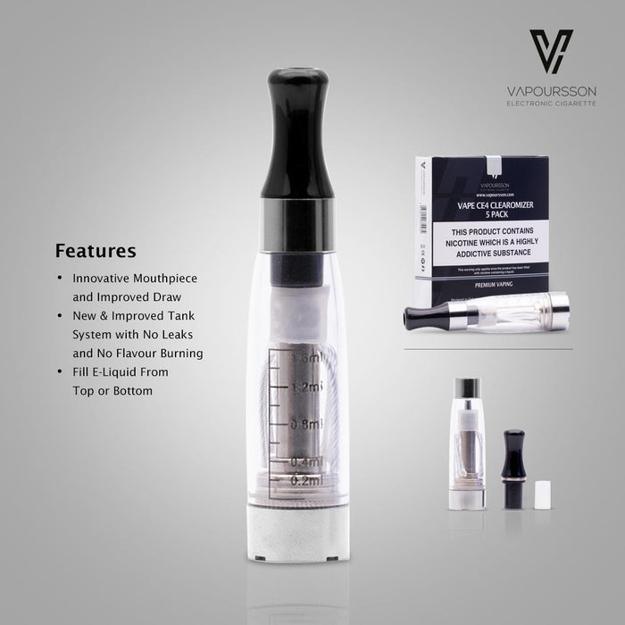 Vapoursson CE4 Clearomizer for e-Cigarettes | 5 Pack | Cigee