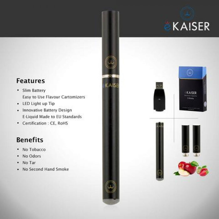 E Shisha Pen Starter Kit eKaiser Rechargeable Black Battery E Liquid Eshisha+eKaiser e-Cigarette Black Cartomizer - Bubble Gum 0mg x 5 Pack