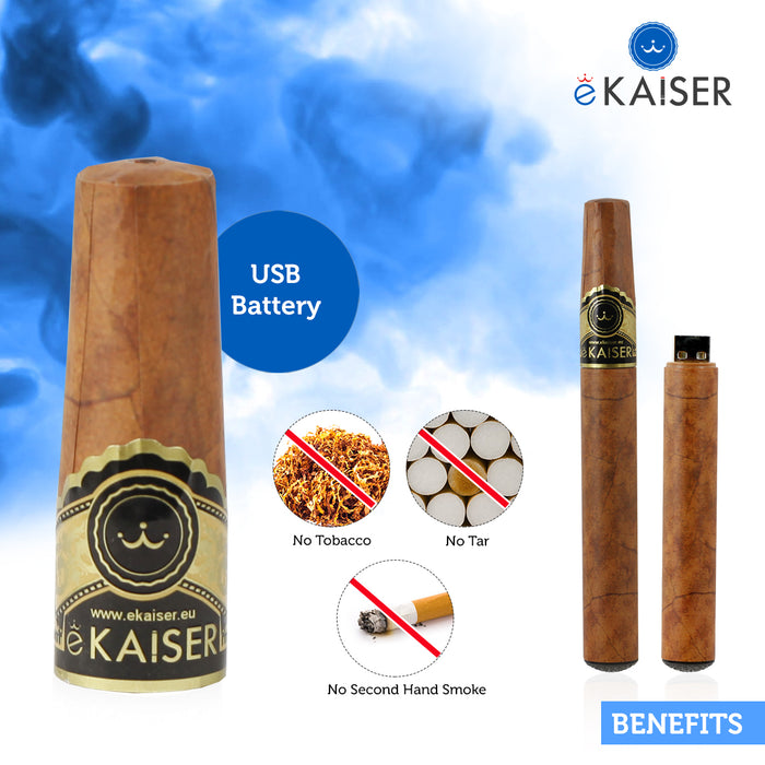 eKaiser e-Cigar - Classic e-Cigarette 0mg x 2 Pack + eKaiser e-Cigar Cartomizer - Apple 0mg x 2 Pack